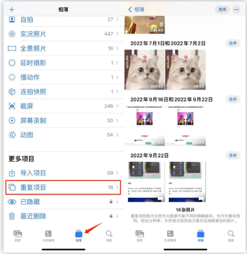 陕州苹果手机维修分享iOS 16 中相册重复项目功能使用方法 