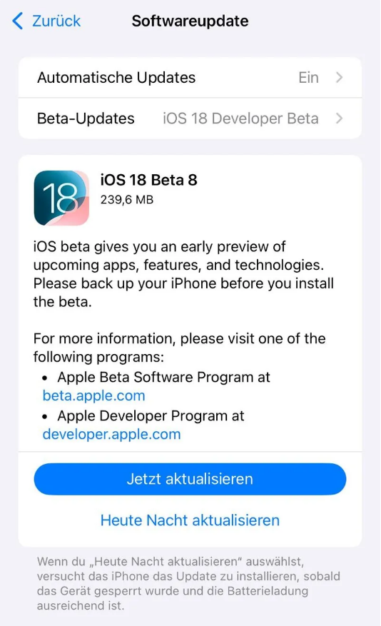 陕州苹果手机维修分享苹果 iOS / iPadOS 18 开发者预览版 Beta 8 发布 